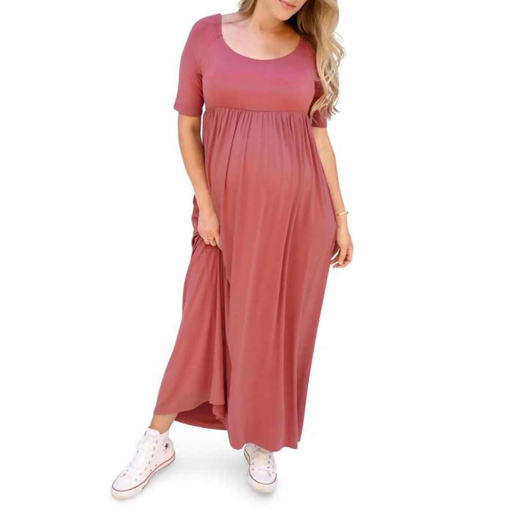 Ingrid & Isabel Elbow Sleeve Maternity Dress - Brick Red / Dark Pink - Medium